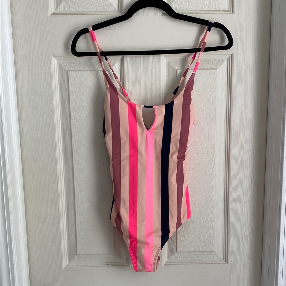 Xhilaration Pink and Navy Striped One Piece Swimsuit